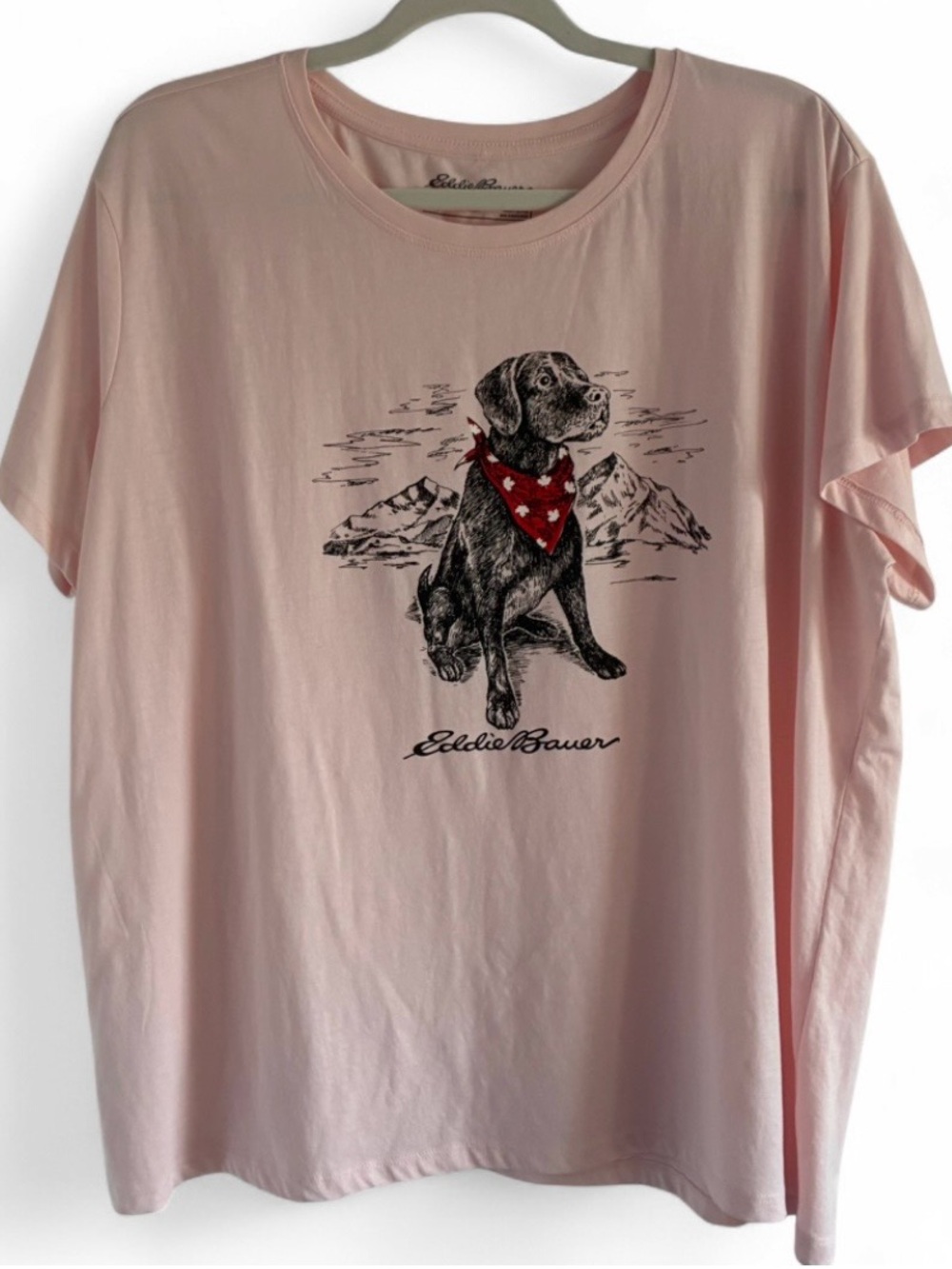Eddie Bauer Light Pink Tee with Labrador Dog Graphic XXL